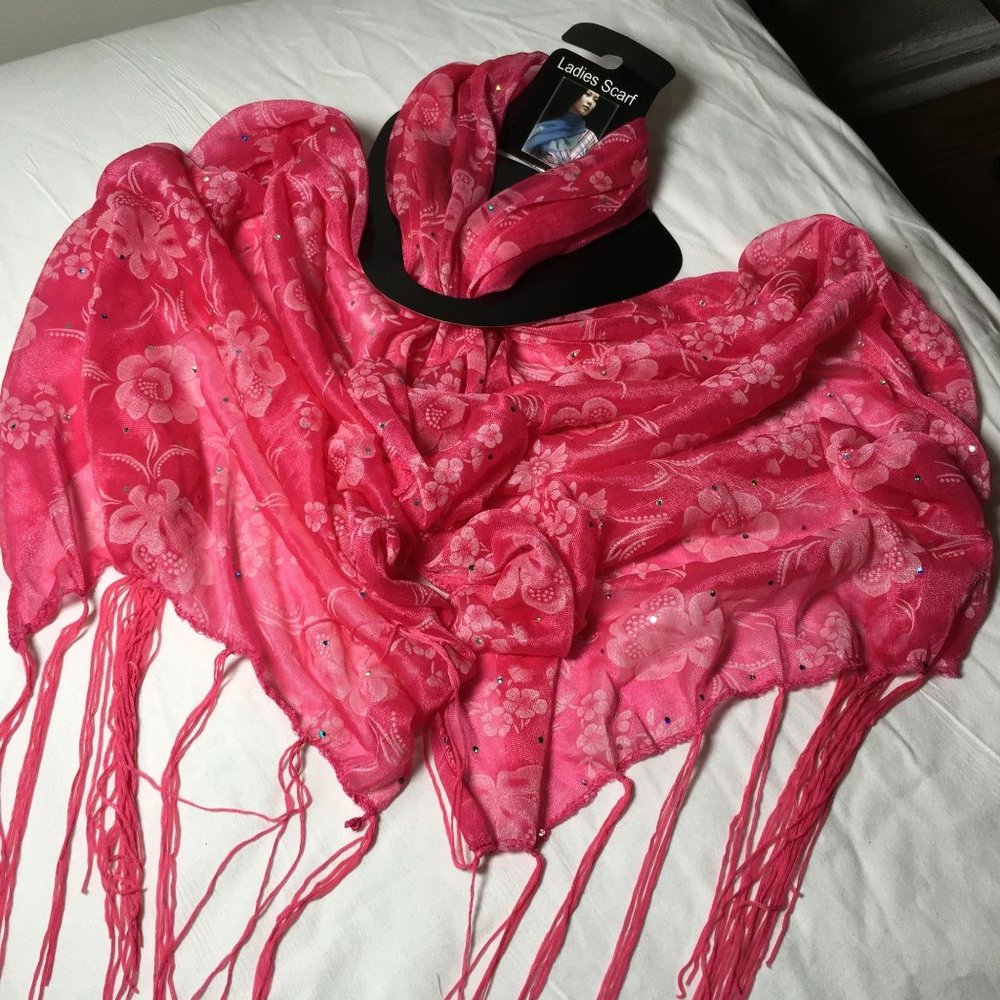 Bright Barbie Pink Brand New Designer Women's Scarf with Tassels